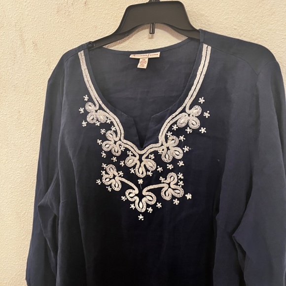JM Collection Women’s Embroidered Tunic Top, Navy Blue, Size 20 W - Picture 11 of 12